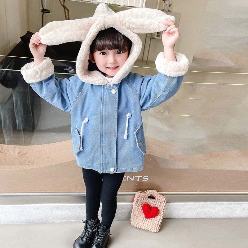 Veste en jean fille bébé fille Plus velours épaississement