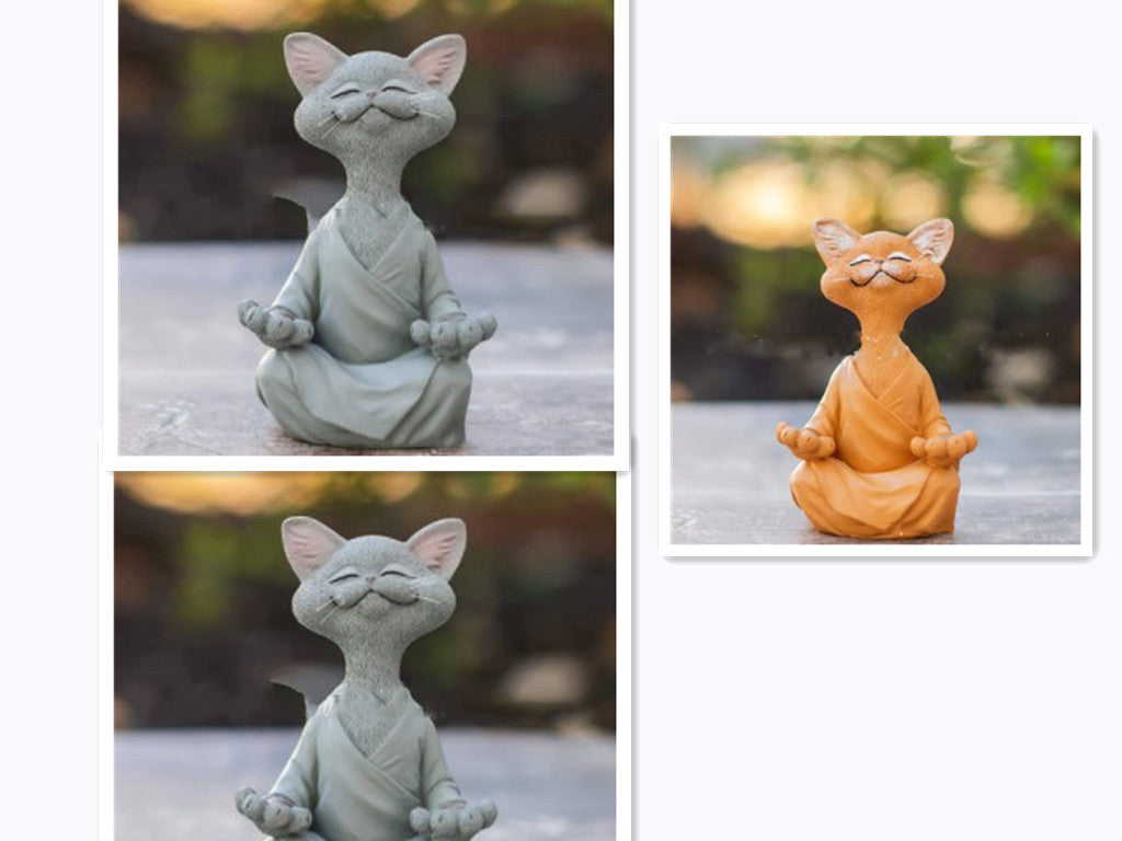 Sunday Meditation - Whimsical Black Buddha Cat Figurine