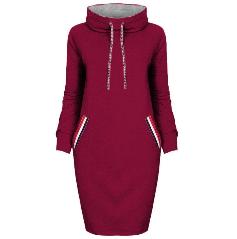 Autumn Winter Long Sleeve Casual Party Dress Plus Size High Collar Women