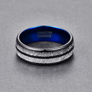 Bröllopsring 8mm Bredd Herr Dam Ringar Tillbehör Svart Blå Volframkarbidringar Par Anillos Modesmycken