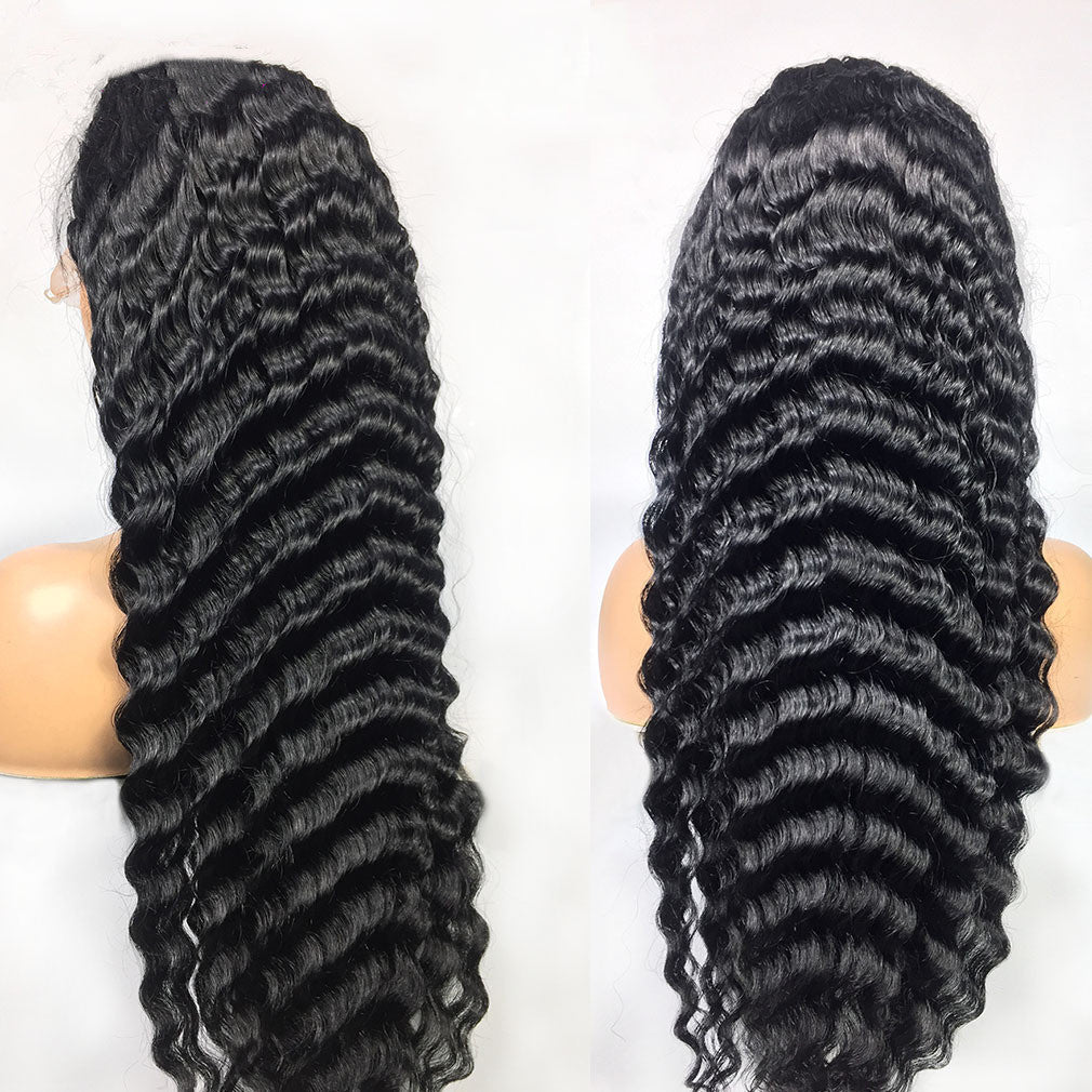 Människohår 28 30 Deep Wave Lace Frontal Peruker 13 4 Front Peruker