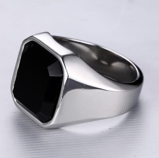 Bague homme agate noire acier inoxydable