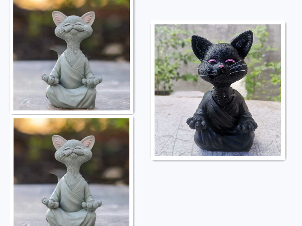 Sunday Meditation - Whimsical Black Buddha Cat Figurine