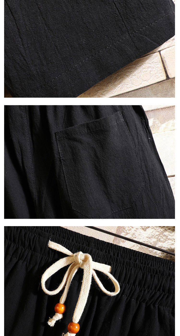 Men's Linen Shorts Short Sleeve Suit Chinese Style