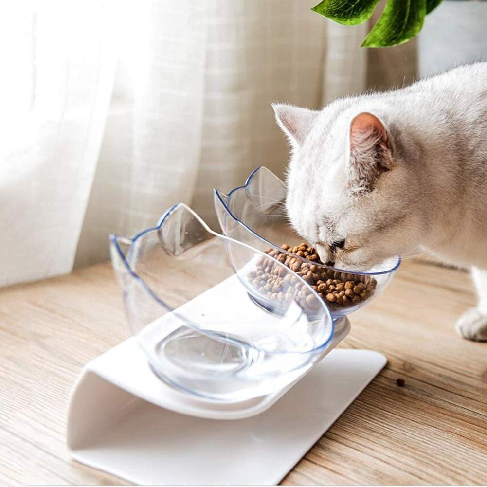 Cat Double Bowl - Elevated 15° Tilted Design for Neck Protection