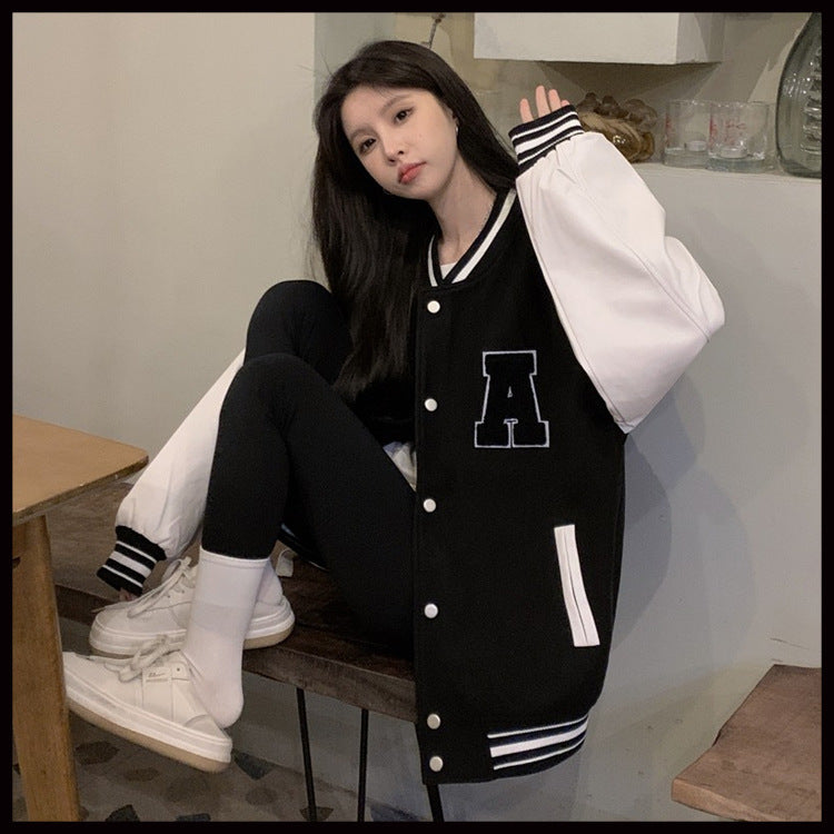 New Loose And Slim Tops Long-Sleeved Jackets Short Coats - Towel Embroidery Double Screw V-Neck Cotton