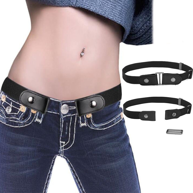 Men's Leather Slim Stretch Invisible Jeans Lazy Belt - Seamless Comfort