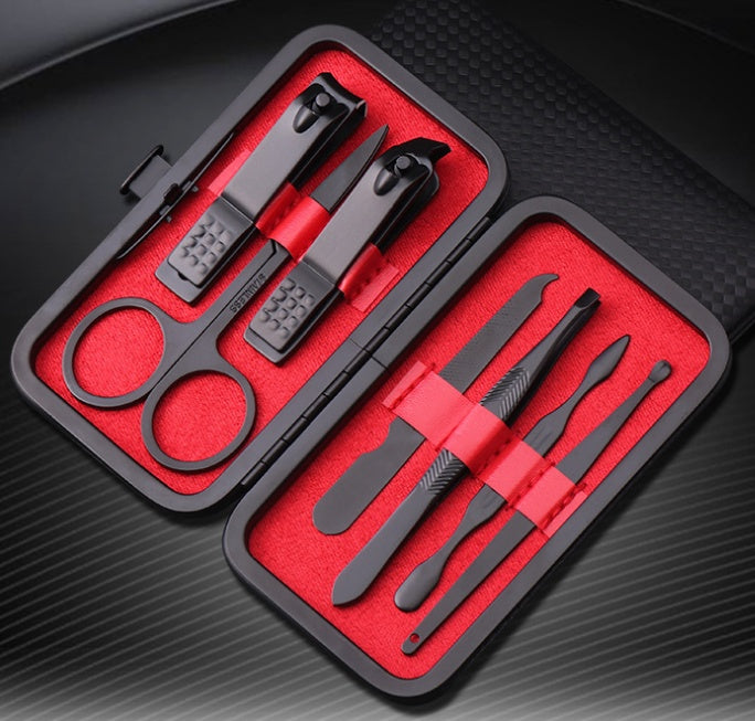 Professional 7-Tool Manicure Kit - Complete Set | Clippers Scissors File Pick Eyebrow