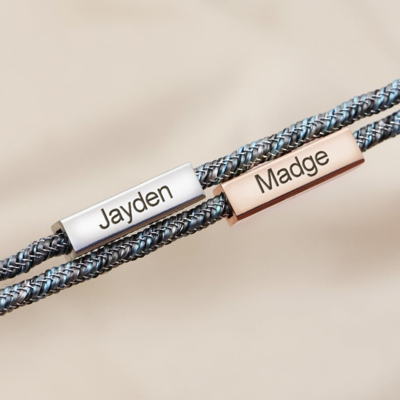 Custom Name Bracelet - Promise of Eternal Love - Magnet Attracting Each Other - Stainless Steel Pair