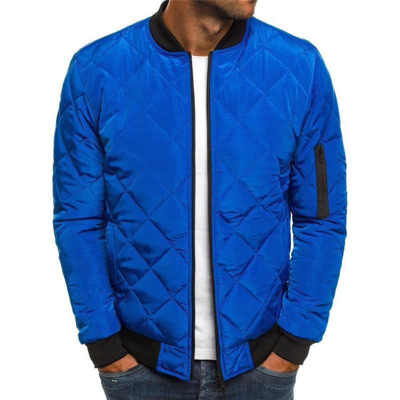 Enfärgad kappa Vinterställ krage jacka för män Mode Rhombus sömnad Design kappa Casual Business kläder
