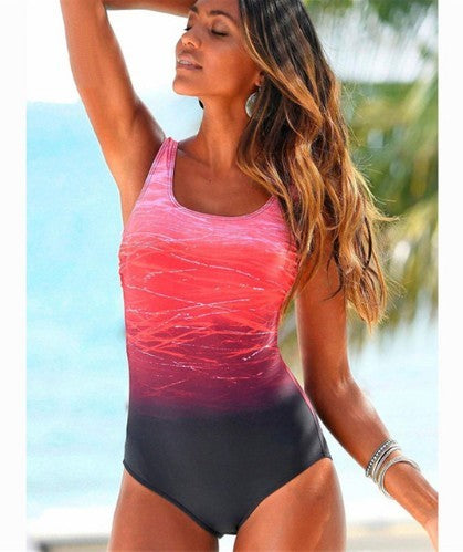 Professional Big Size One-Piece Vintage High Top Swimwear - Bandage Neck Criss Back (S-XXXL, Sunbathing Design)
