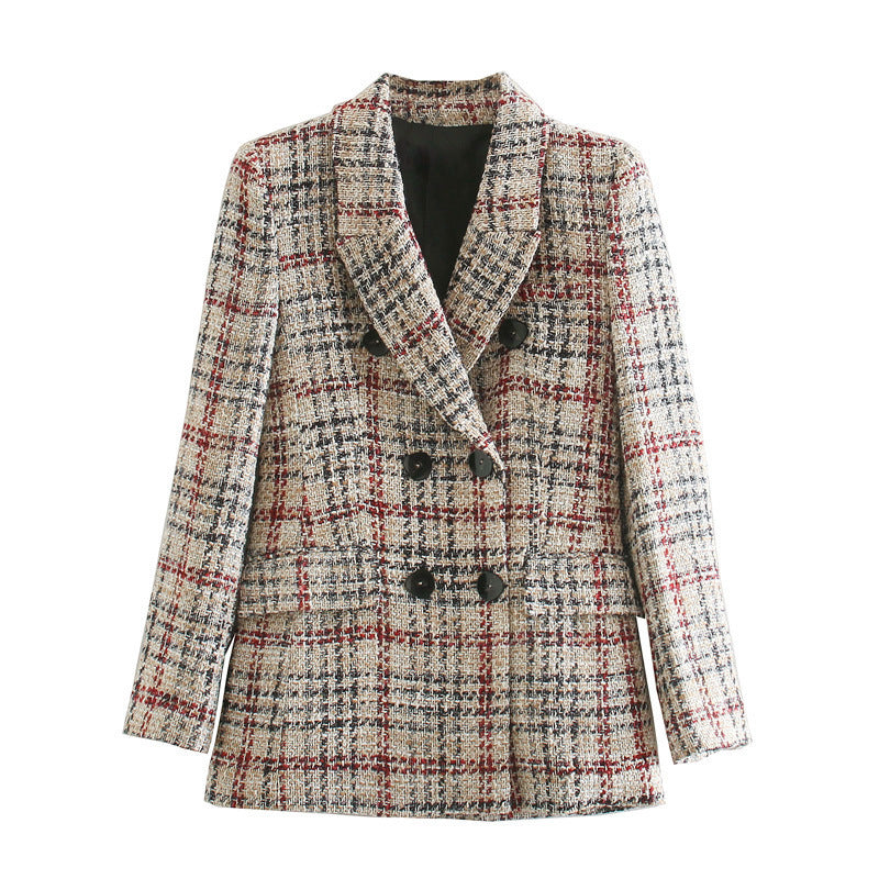 Plaid Texture Blazer Women's Clothing - Sophisticated Modern Elegant High-Quality Versatile