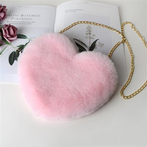 Heart-Shaped Plush Evening Bag - Romantic Chain Shoulder Bag for Special Occasions