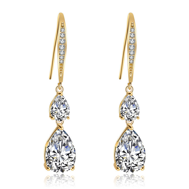 RAKOL Simple Long Exquisite Water Drop Zircon Female Simple Banquet All-match Earrings