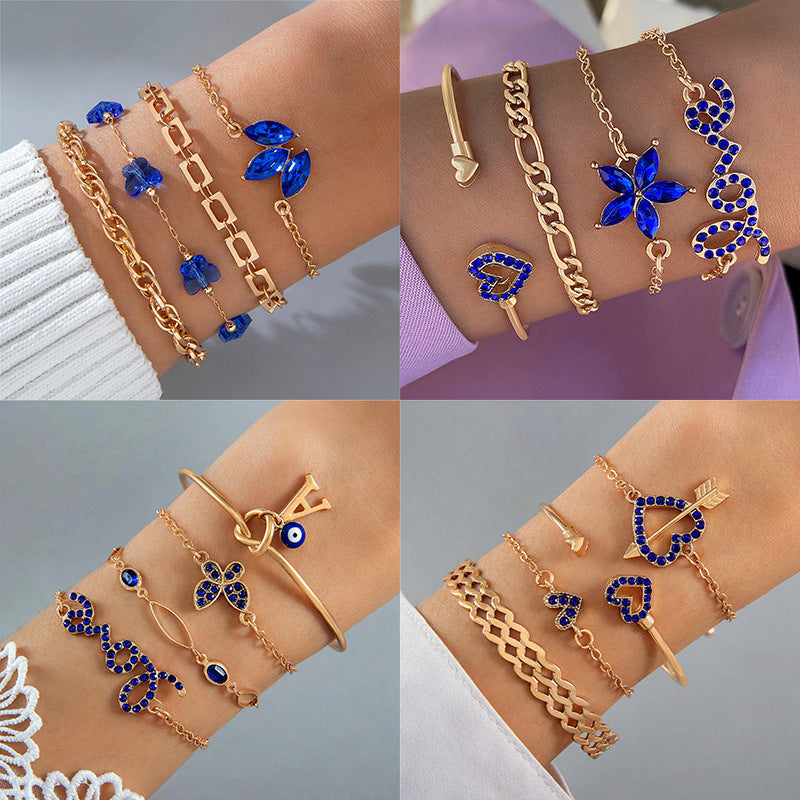 4st blå blomma kärlek fjäril armband set med strass design alla hjärtans dag