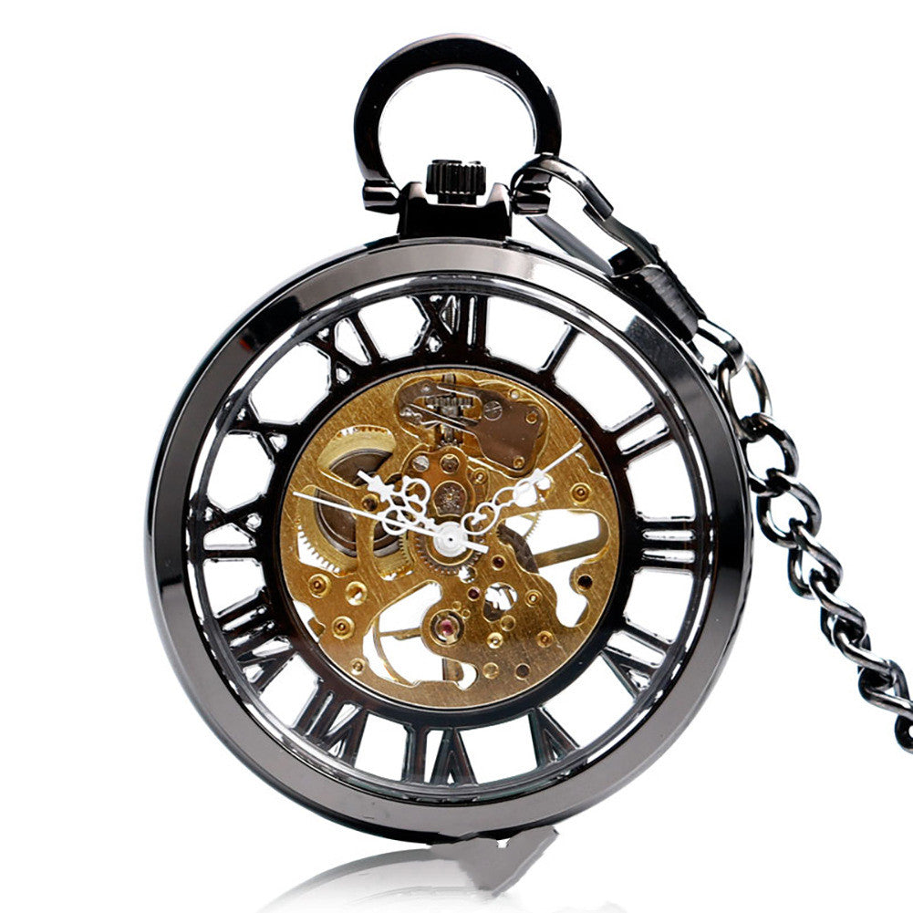 Double-Sided Transparent Cutout Design Straight Plate Without Cover Roman Literal Mechanical Pocket Watch - Modern Elegant Durable Intricate