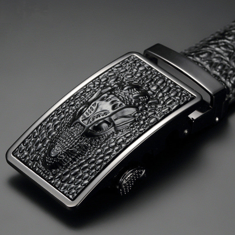 Men's Cowhide Automatic Buckle Waist Belt - Premium Security