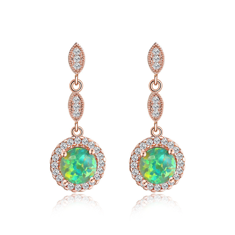 Trendy Rose Gold White Gold Multicolor Round Opal Draping Versatile Earrings