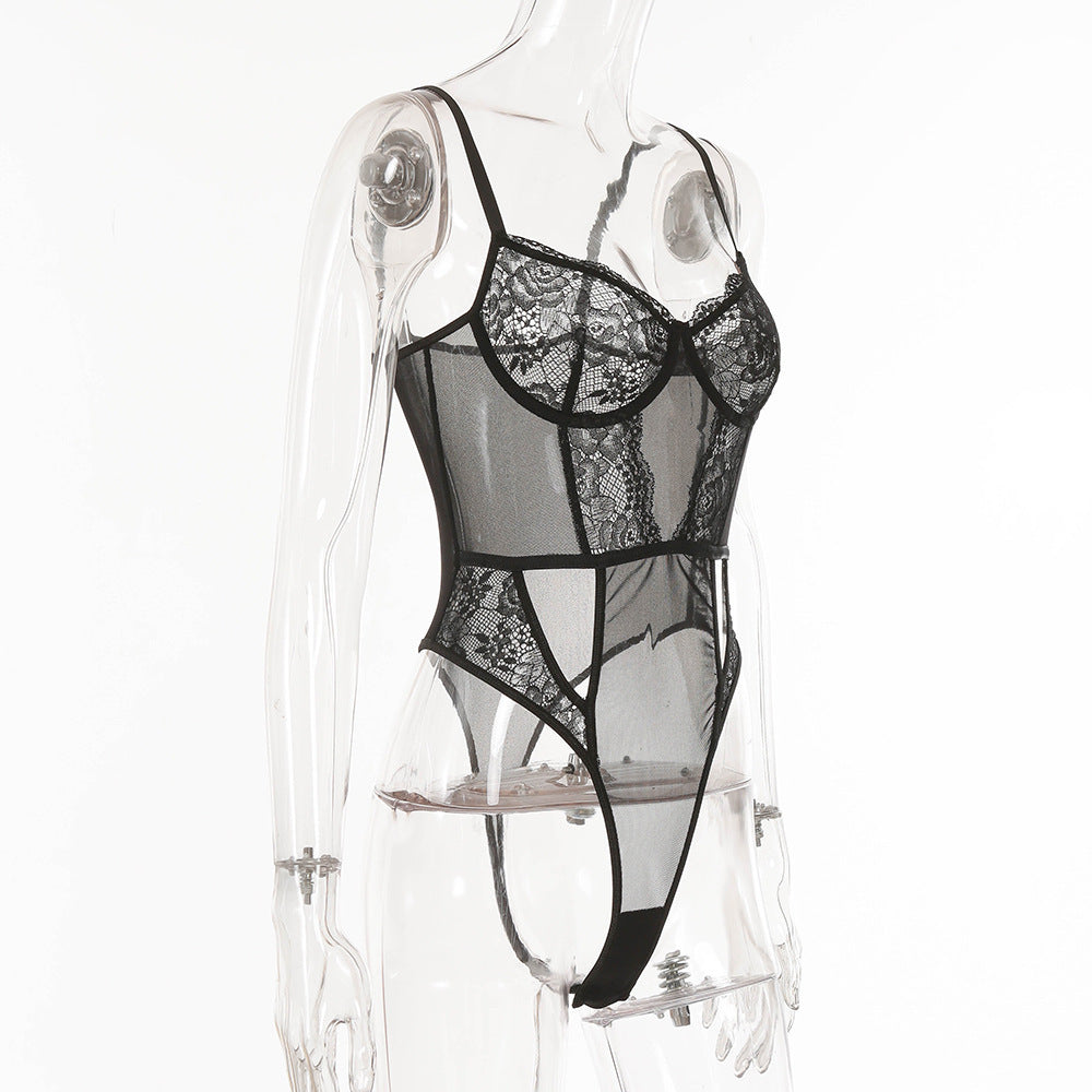 Women's Sexy Lingerie With Steel Ring Lace Bracing Bodysuit