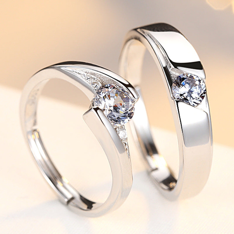 Simulation Diamond Ring Par Ringar Ett par Live 925 Silver Vigselringar för män och kvinnor Bokstäver Ringar Diamantringar