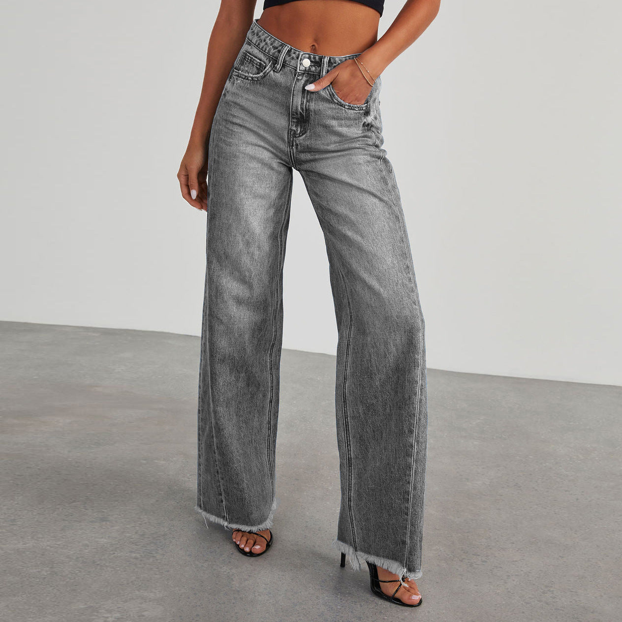 Fashion High Waist Jeans With Pockets - Comfortable Slim Fit