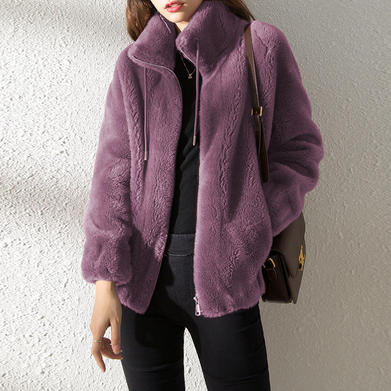 Cardigan chaud à col haut en polaire Double face pour femme