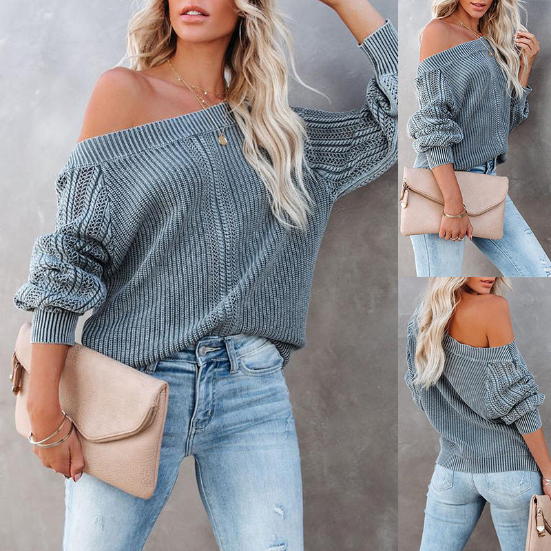Luxurious Loose V-neck Lantern Sleeve Sweater