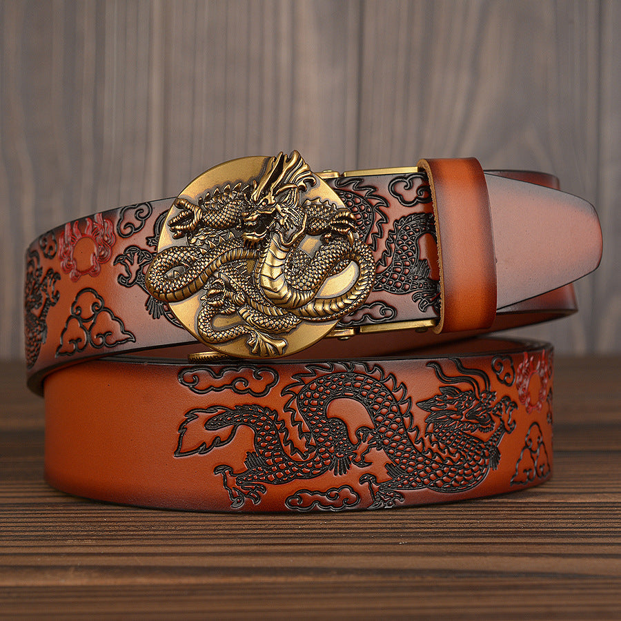 Ceinture à boucle automatique en cuir de vache pour hommes