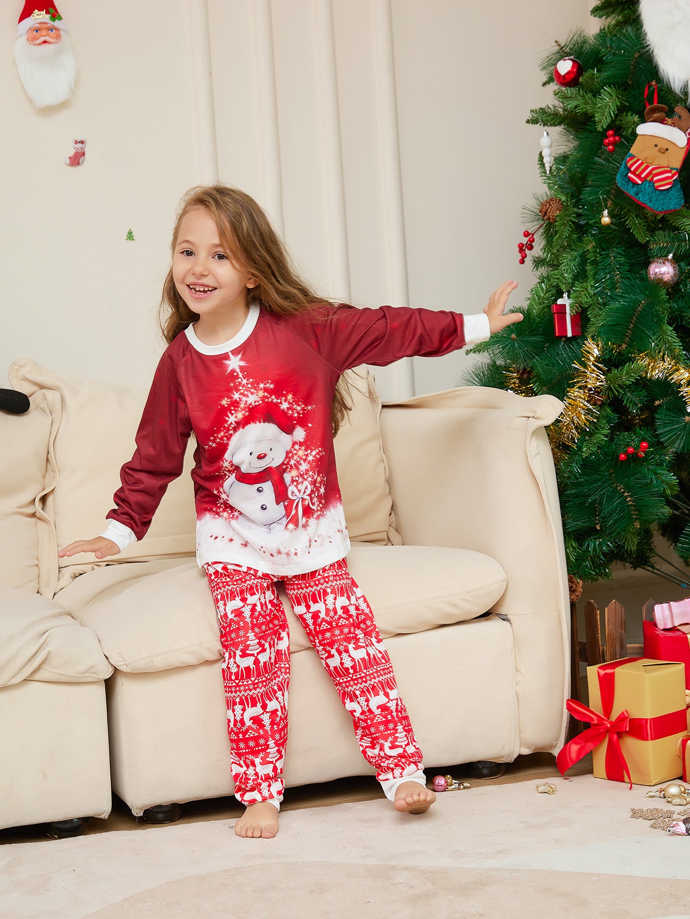 Ny snögubbehalsduk Förälder-barn julpyjamas Pyjamasset