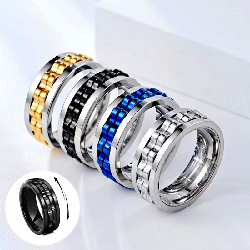 Titan Spinner Fyrkantig Texturring För Herr Högpolerat Rostfritt Stål Kugghjul Roterande Ångest Fidget Ringar Charm Smycken