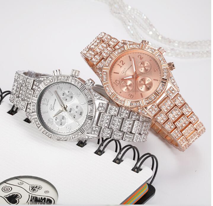 Femmes cristal Quartz analogique Montre-bracelet mode acier inoxydable genève luxe Reloj Hombre Montre Femme Sport montres