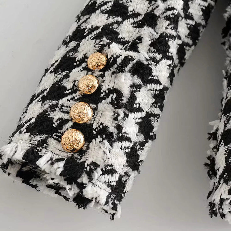 Veste pied-de-poule femme automne rétro veste à carreaux épais