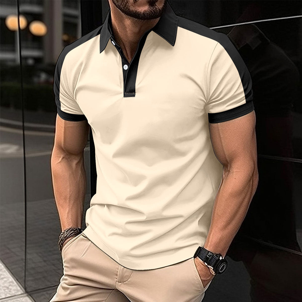Herr Kortärmad Business-skjorta Sommar Casual Poloshirts