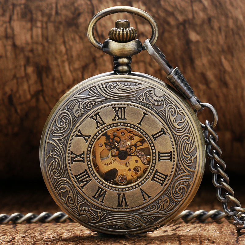 Retro Double Display Roman Literal Mechanical Pocket Watch - Classic Modern Sophisticated Elegant Precision Bygone Era