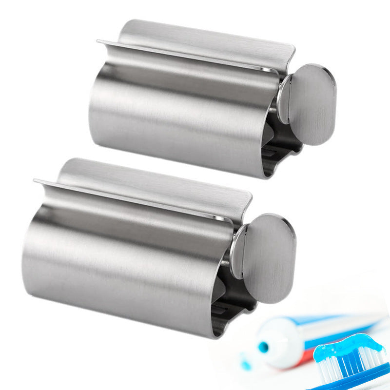 Badrumstillbehör Set Rullande Tandkrämspress Tub Tandkrämsdispenser Tandborstehållare Ställ Rostfritt Stål Dispenser