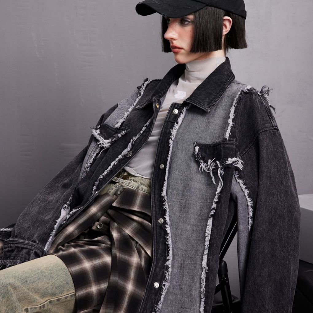 Veste en jean avec bordure et coutures High Street pour hommes