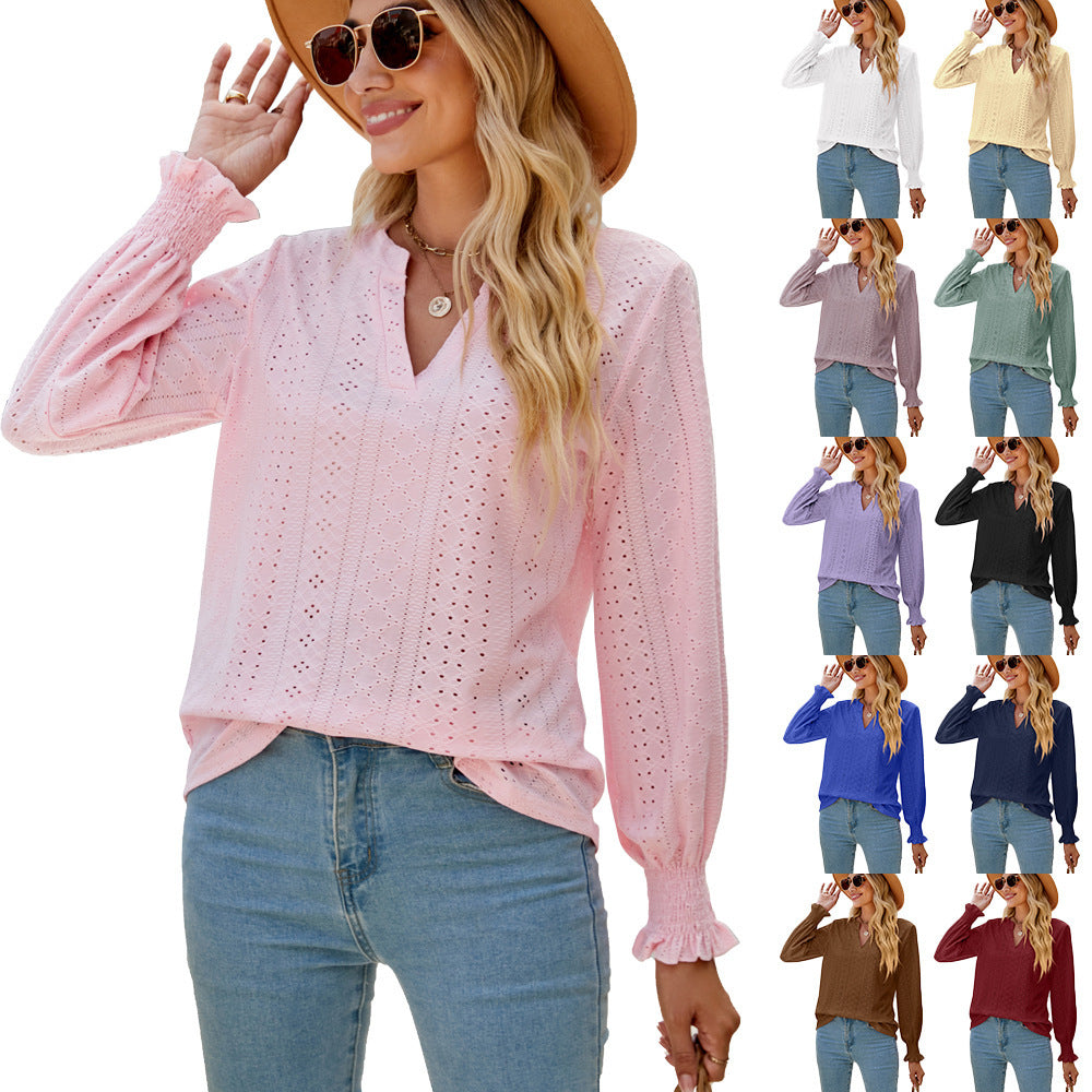 Elegant Hollow-out Pleated Ruffle Shirts for Women
