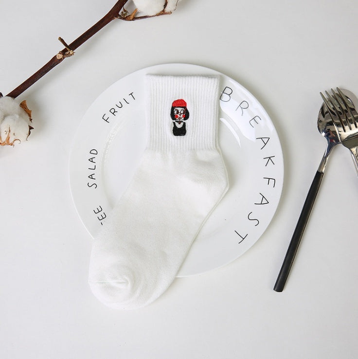 Japanese and Korean Harajuku Cartoon Embroidered Socks Creative Men and Women Couple Socks Cotton Socks