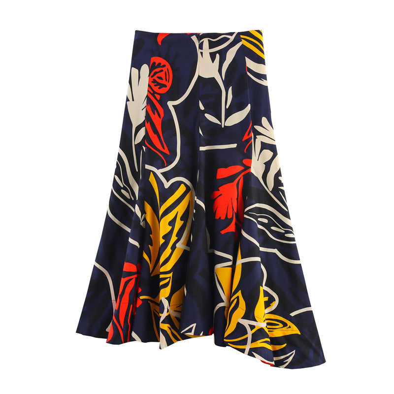 Loose Casual Ethnic Style Flower Printed Skirt