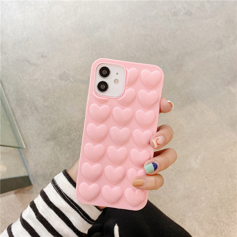 3D Love Heart Telefonfodral För iPhone X Cartoon Fodral För iPhone 7 8 6 6S Plus Mjukt TPU-skydd Bakstycke med snöre