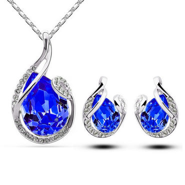Valentine's Day Special: 3pcs Rhinestone Necklace Set With Earrings - Fashion Water-drop-shaped Jewelry For Women