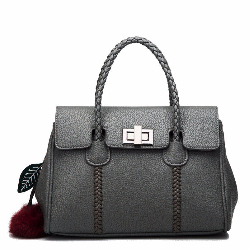 Textured Lychee Leather Handbag - Premium Embossed Pattern Shoulder Bag