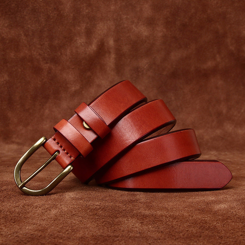 Men's 3.3CM Wide Copper Buckle Trendy Fashion Retro Belt - Bold Presence