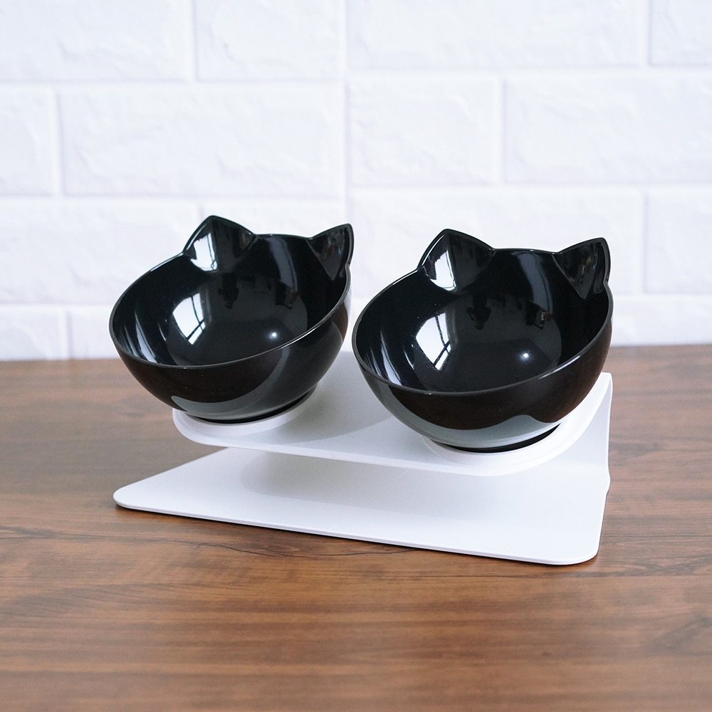 Cat Double Bowl - Elevated 15° Tilted Design for Neck Protection