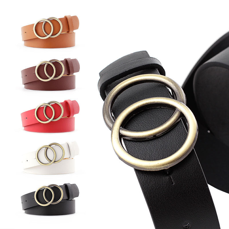 Women's European American Cross-Border Round Buckle Casual Belt - International Style