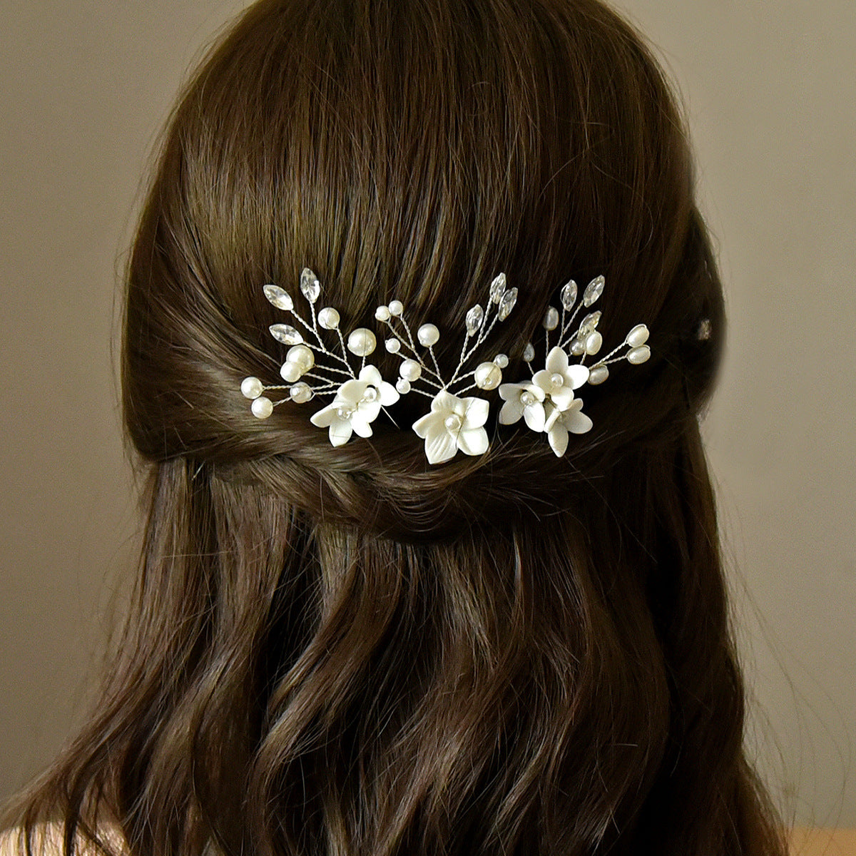 White Flower U Shaped Hairpins - 3 Sets