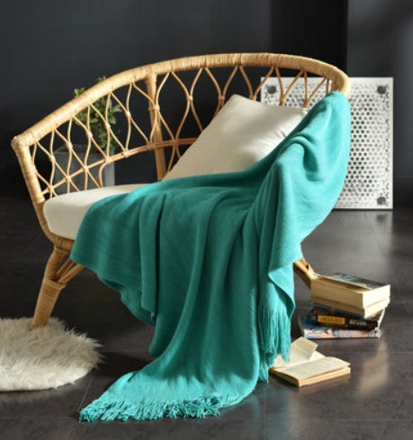 Sunday Cozy Fringed Knitted Blanket