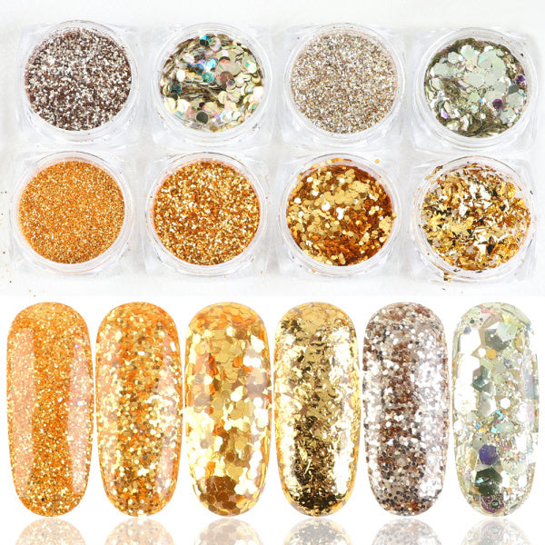 Holographic Glitter Powder Set - 8 Box Hexagon Iridescent | 100% Brand New Sugar Color