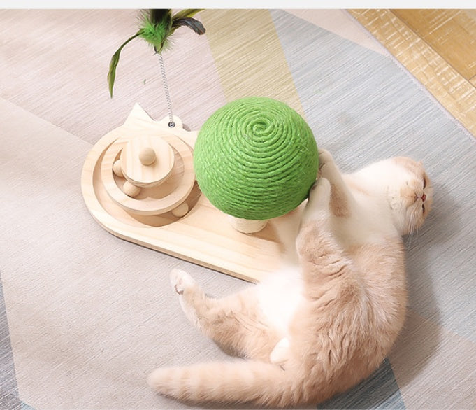 Cat Tree Toy Scratch Post - Interactive Wooden Cat Furniture with Sisal Balls