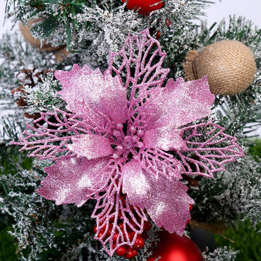Fleurs de noël artificielles à paillettes, décorations d'arbre de noël pour la maison, fausses fleurs, ornements de noël, décor du nouvel an